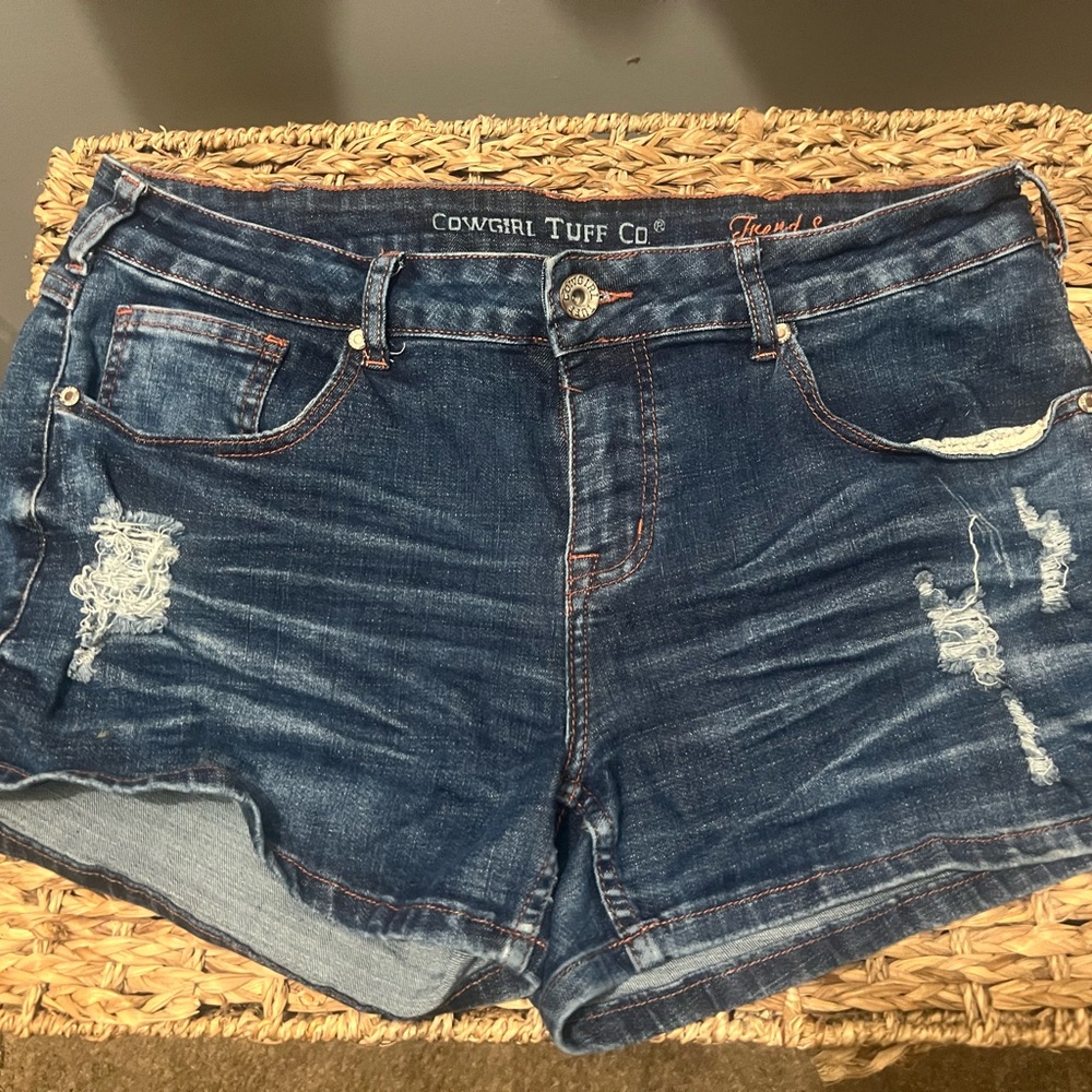 Cowgirl Tuff Distressed Dark Blue Jean Shorts